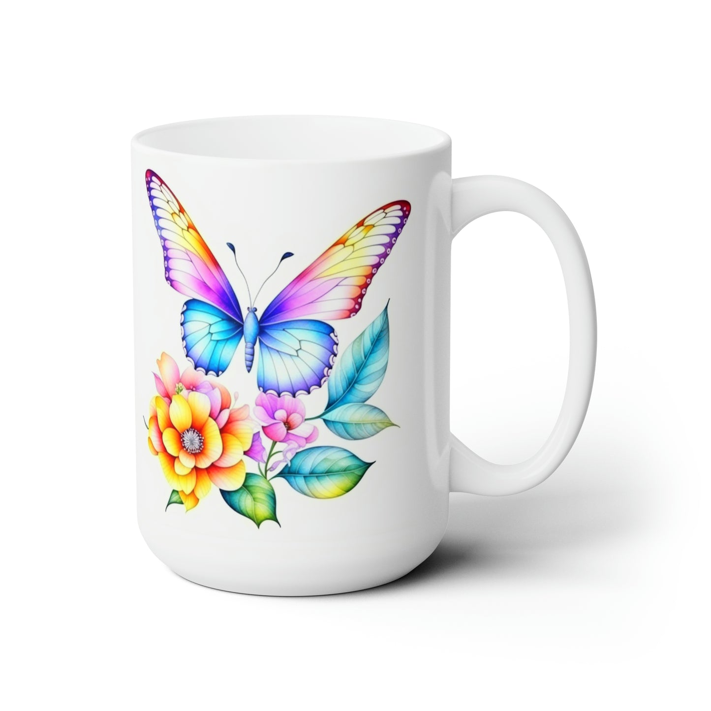 Beautiful Exotic Flowers & Butterfly Coffee Mug 15oz