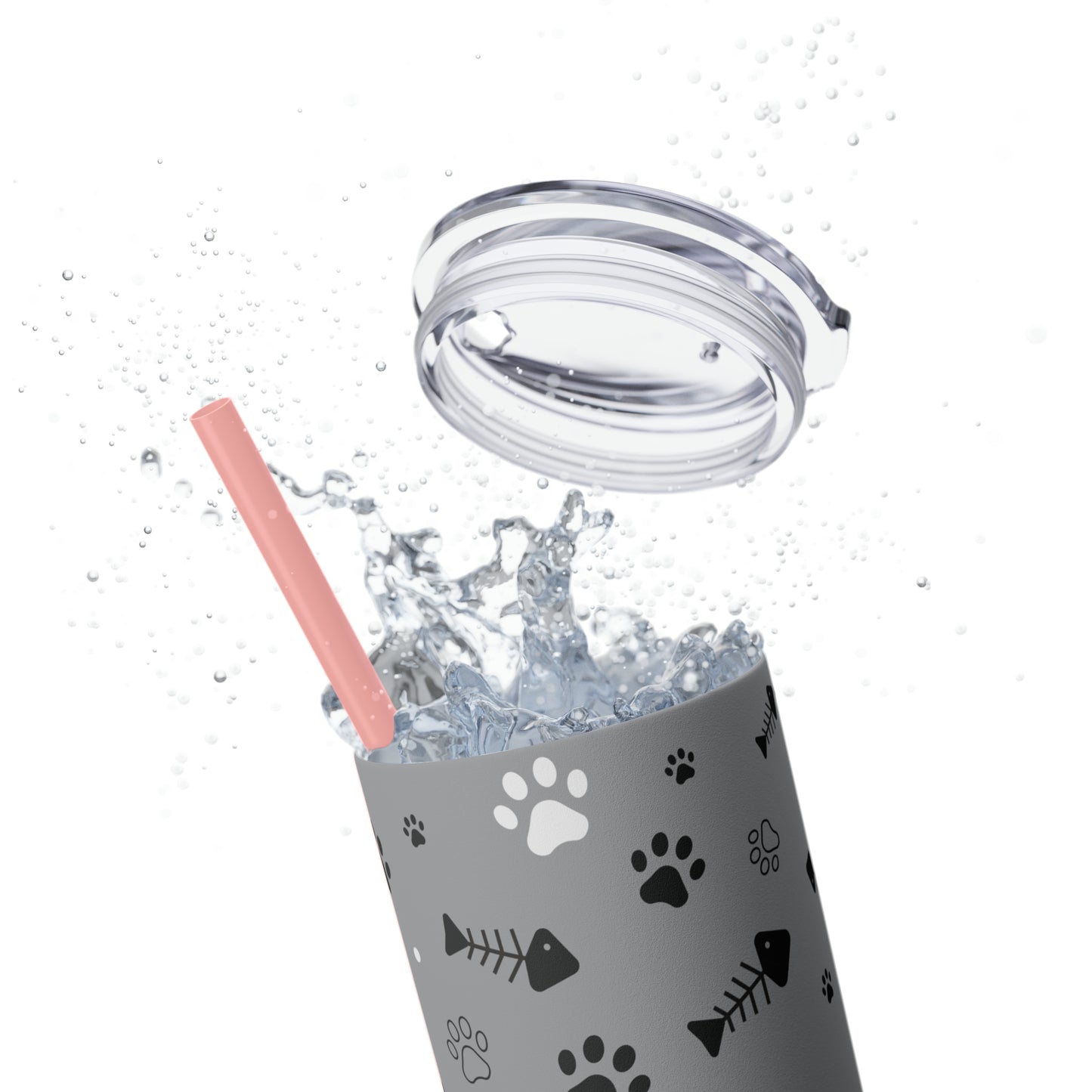 Puppy Prints-Skinny Tumbler with Straw, 20oz