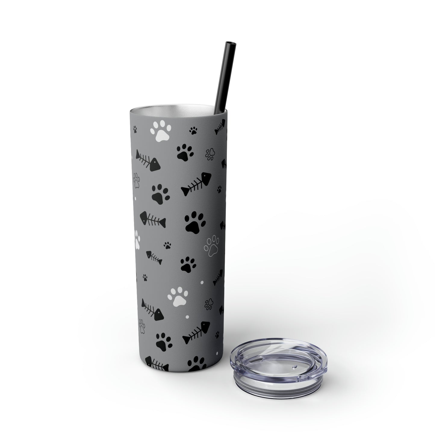 Puppy Prints-Skinny Tumbler with Straw, 20oz