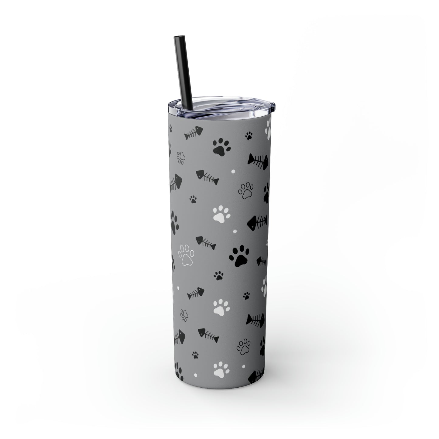 Puppy Prints-Skinny Tumbler with Straw, 20oz