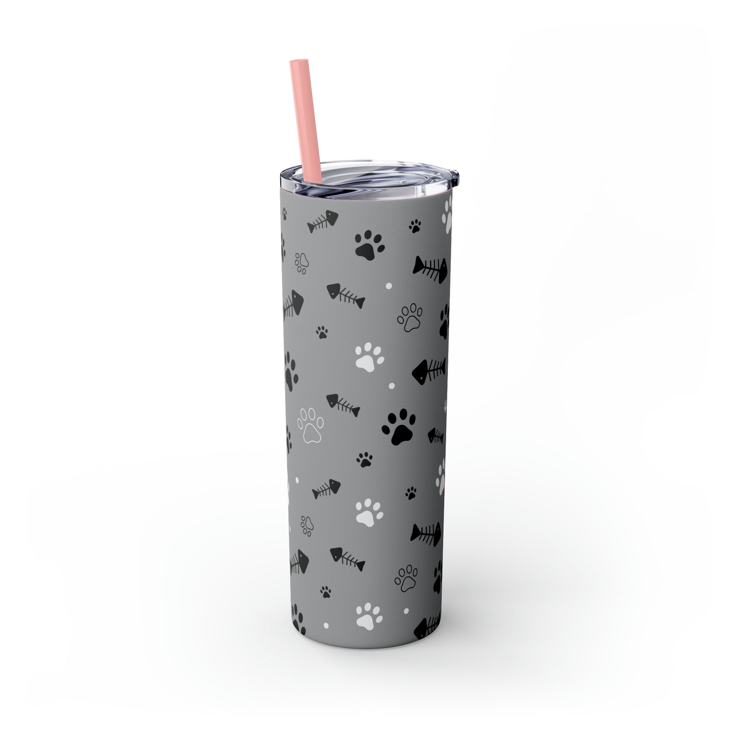 Puppy Prints-Skinny Tumbler with Straw, 20oz