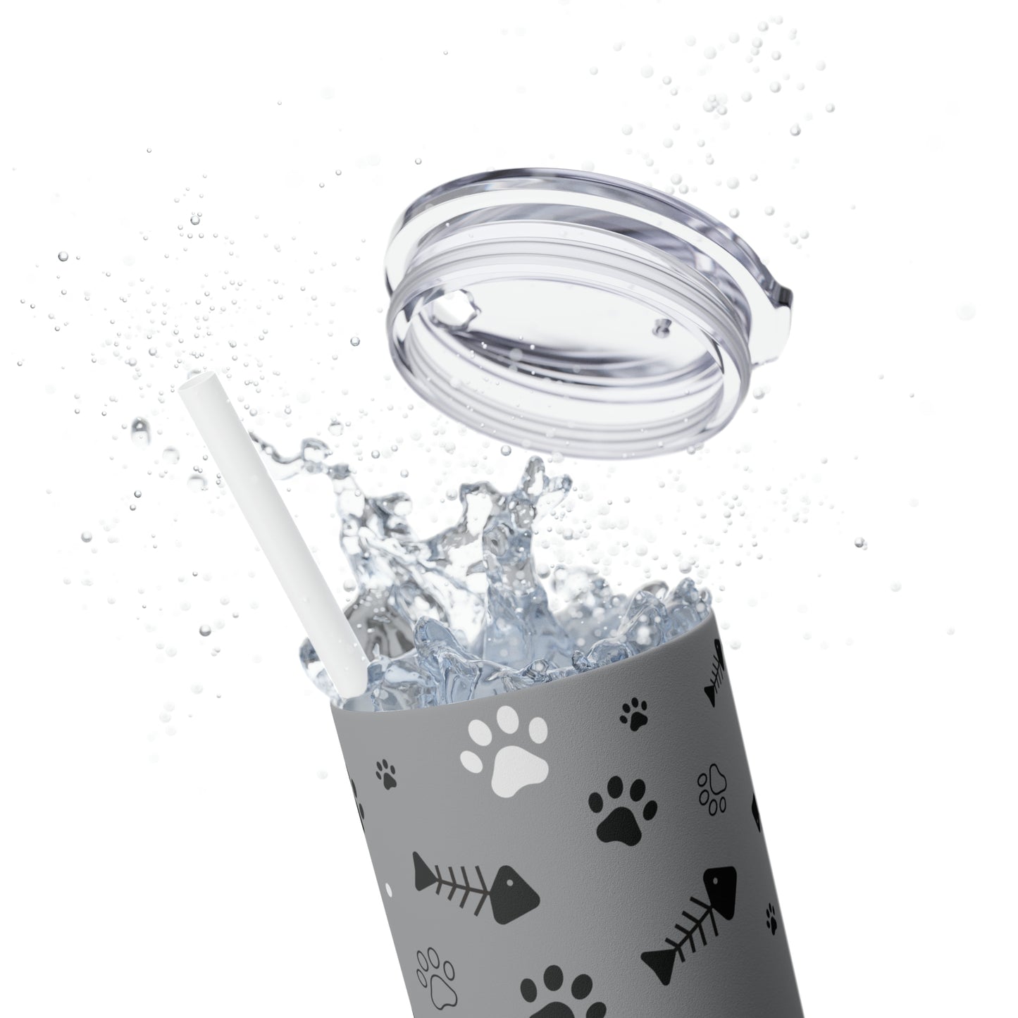 Puppy Prints-Skinny Tumbler with Straw, 20oz