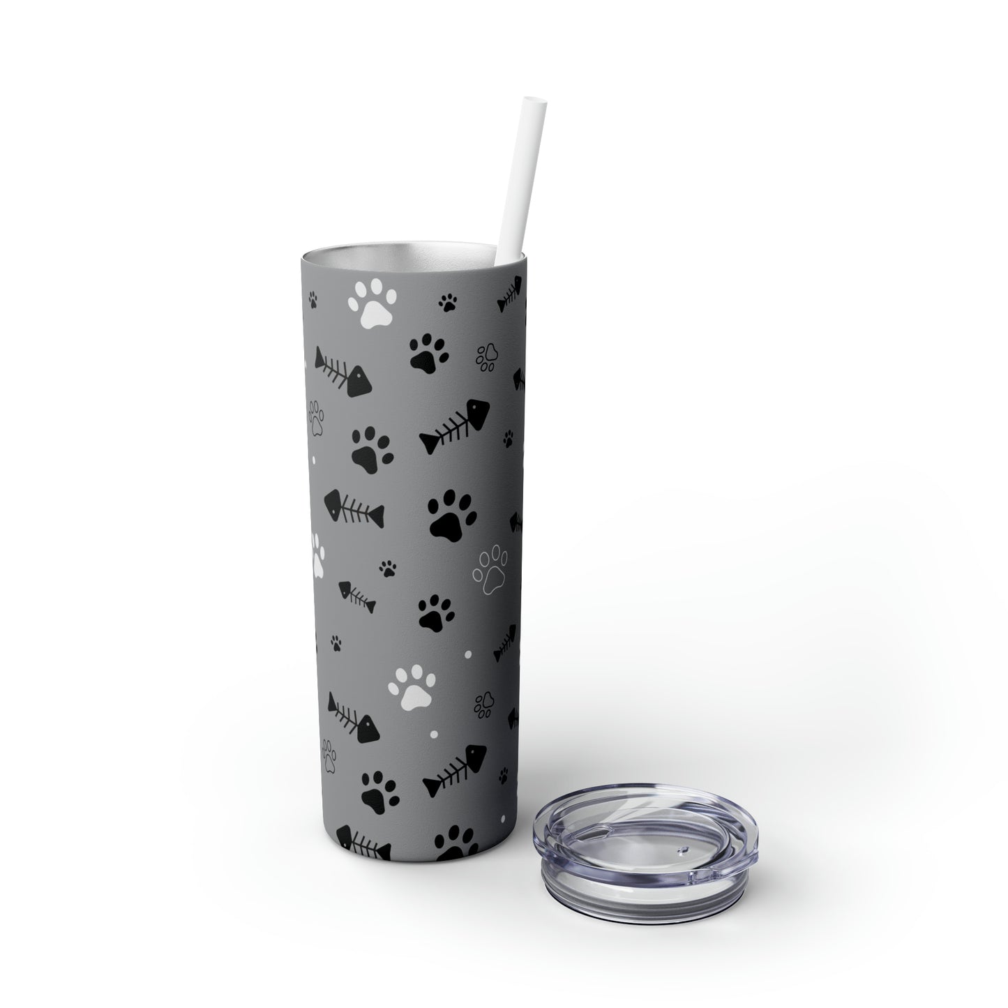 Puppy Prints-Skinny Tumbler with Straw, 20oz