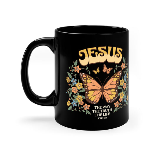 Jesus The Way The Truth The Life Black Coffee Mug, 11oz