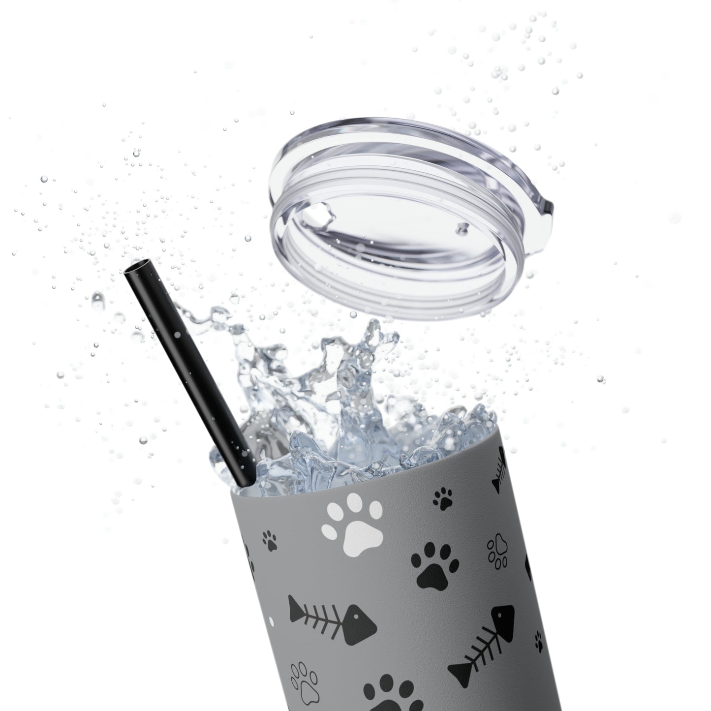 Puppy Prints-Skinny Tumbler with Straw, 20oz