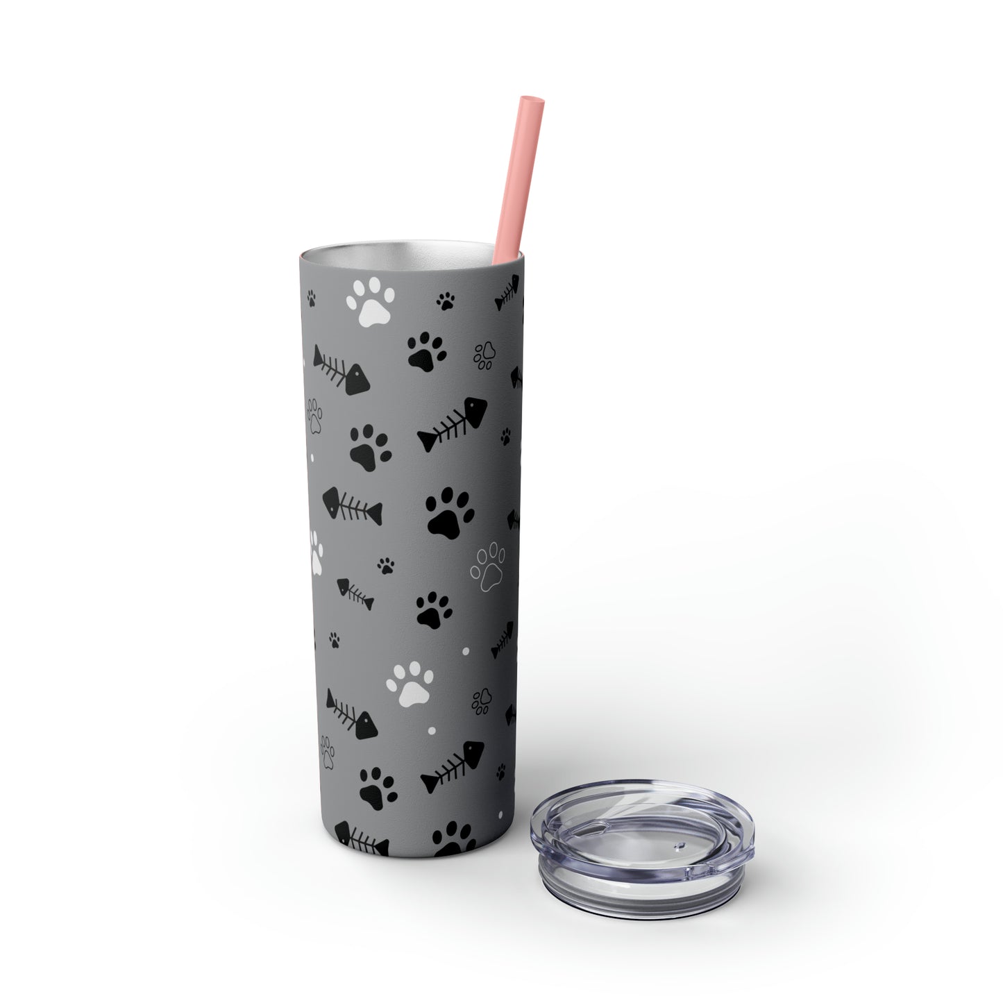 Puppy Prints-Skinny Tumbler with Straw, 20oz