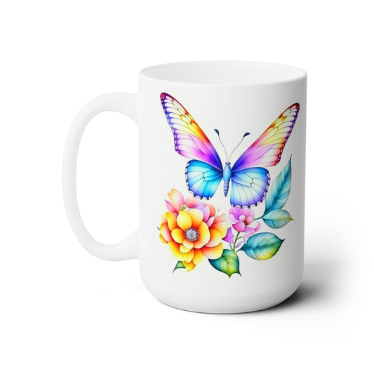 Beautiful Exotic Flowers & Butterfly Coffee Mug 15oz