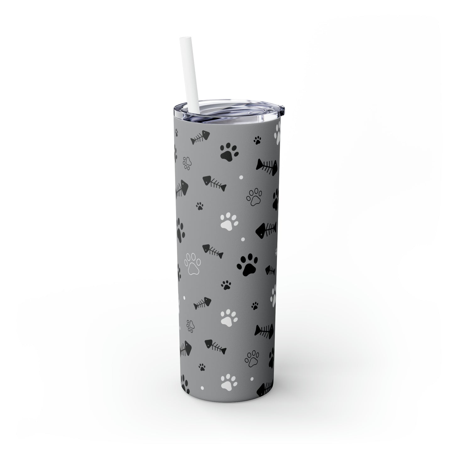 Puppy Prints-Skinny Tumbler with Straw, 20oz