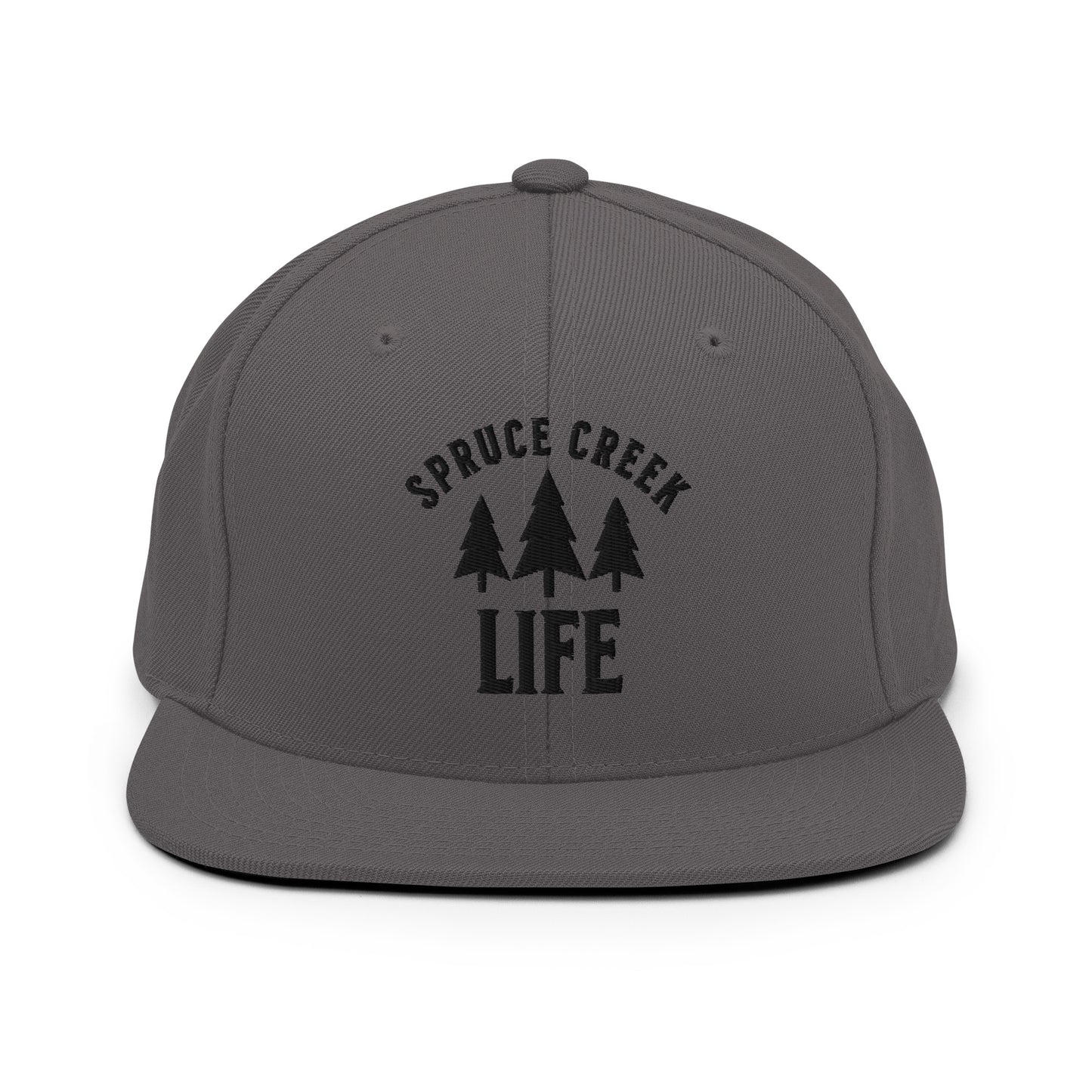 Spruce Creek Life Trees Black Emblem Snapback Flatbill