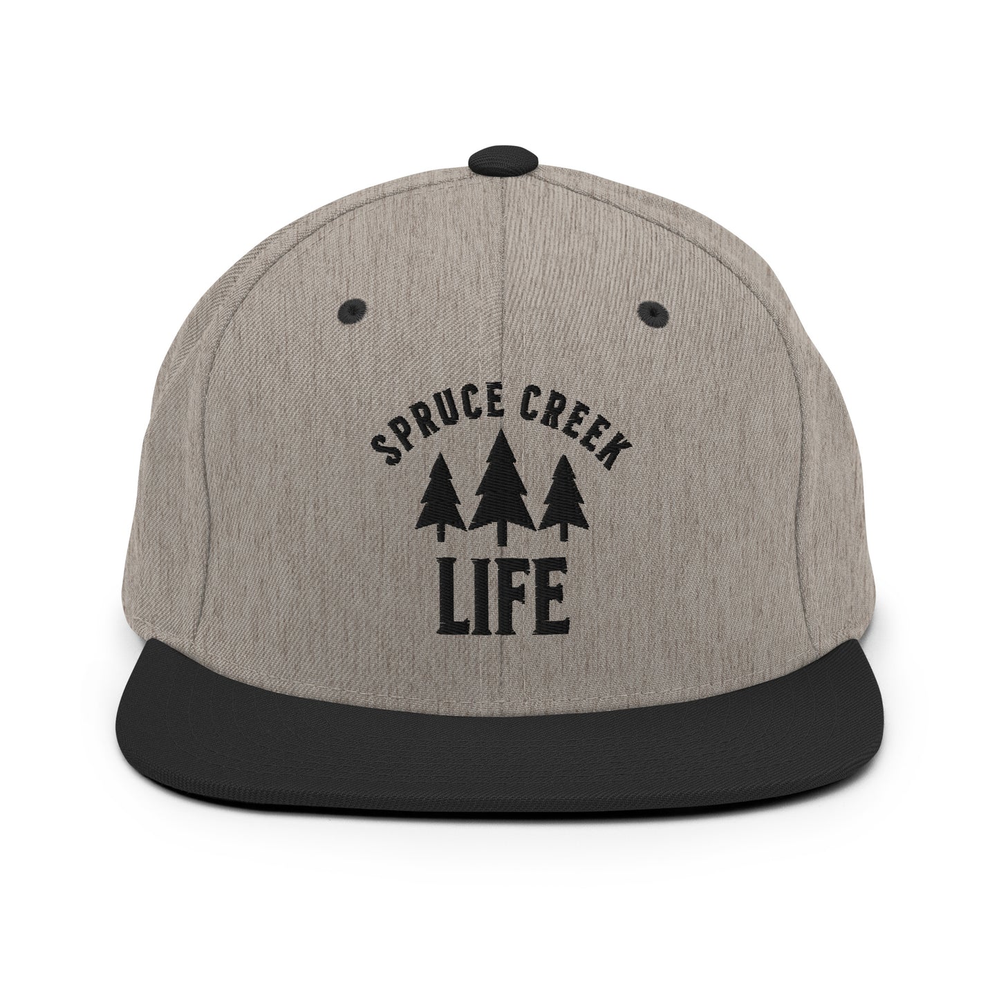 Spruce Creek Life Trees Black Emblem Snapback Flatbill