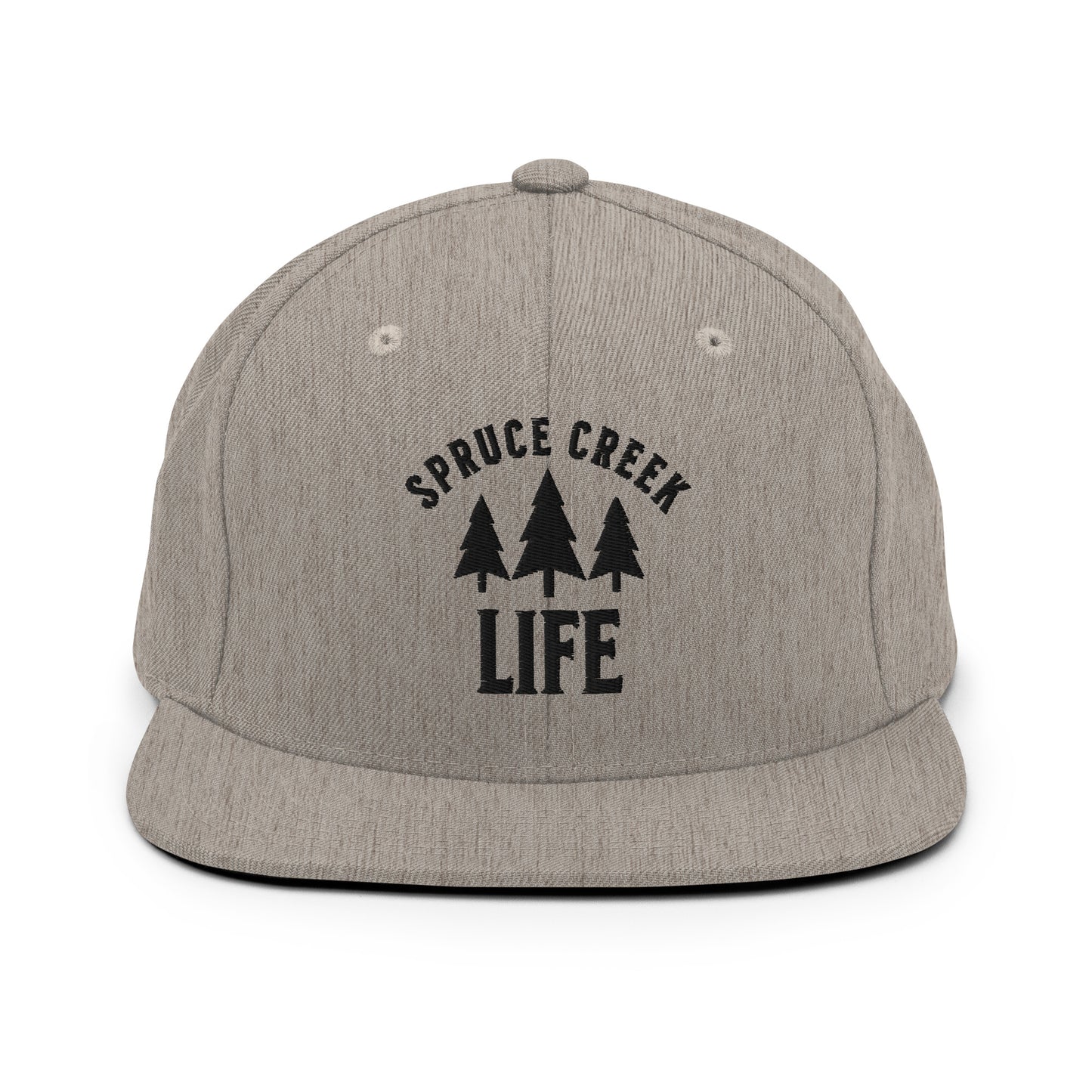 Spruce Creek Life Trees Black Emblem Snapback Flatbill