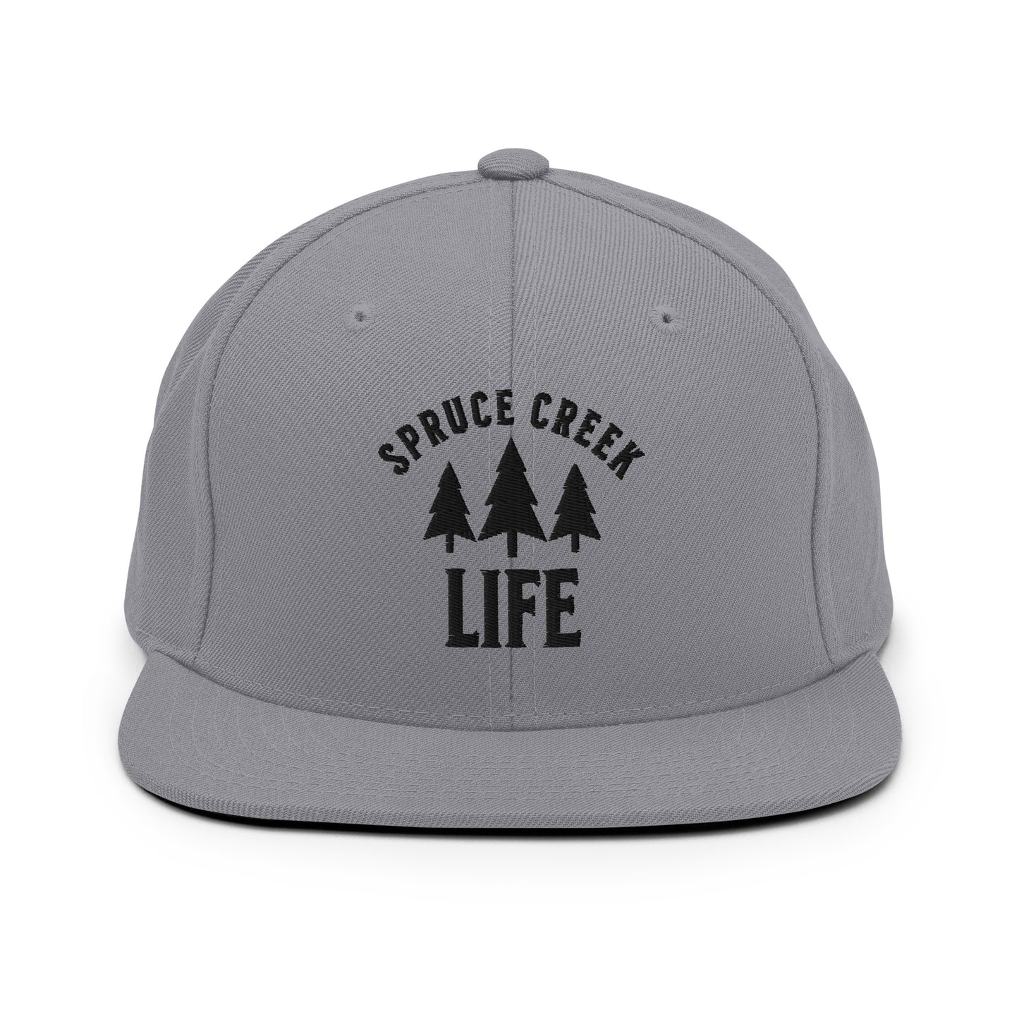 Spruce Creek Life Trees Black Emblem Snapback Flatbill