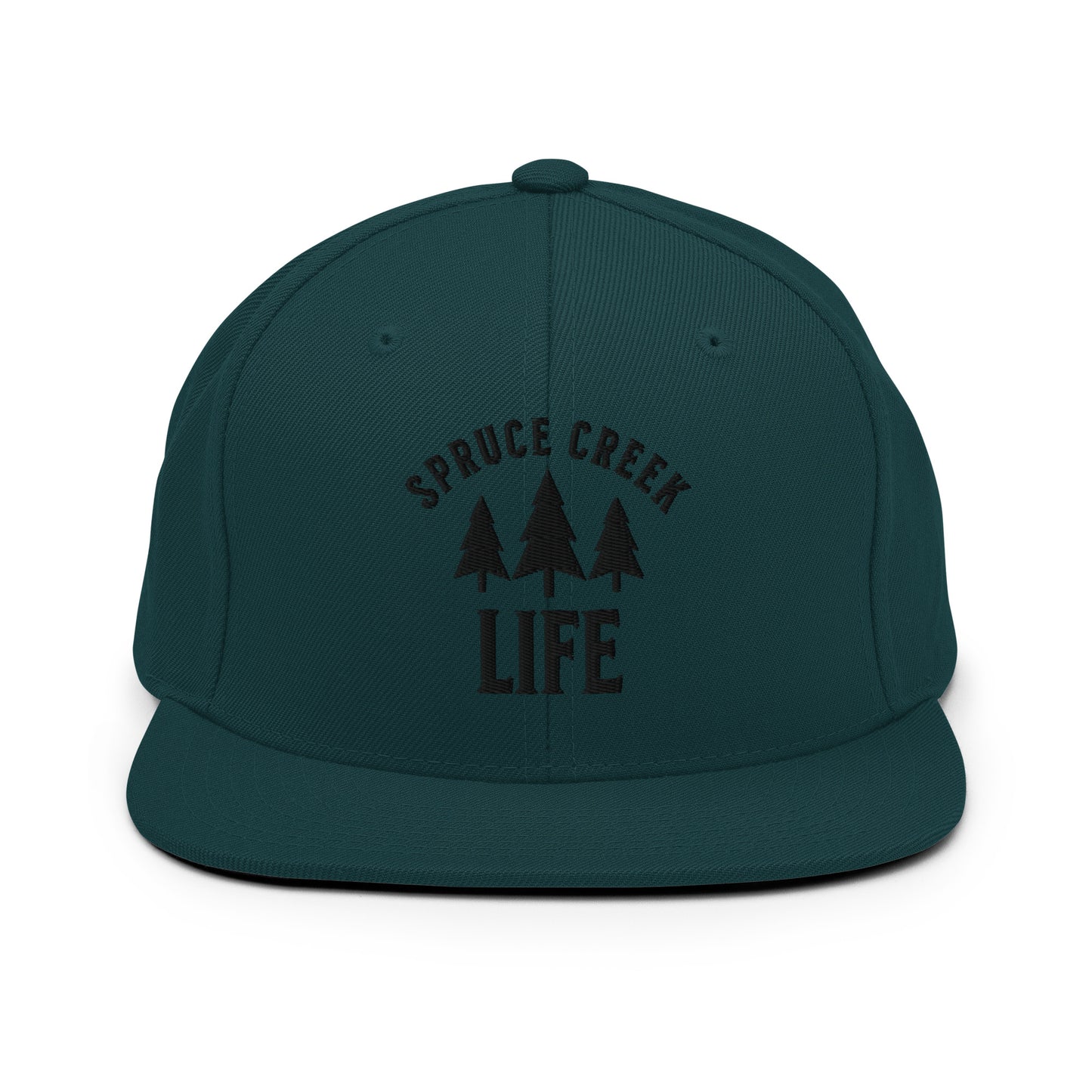 Spruce Creek Life Trees Black Emblem Snapback Flatbill