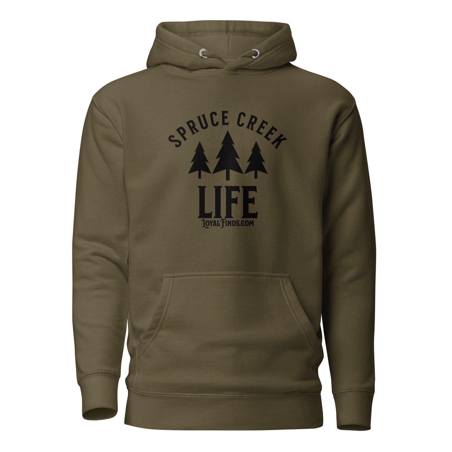 Spruce Creek Life Trees Black Letter Hoodie