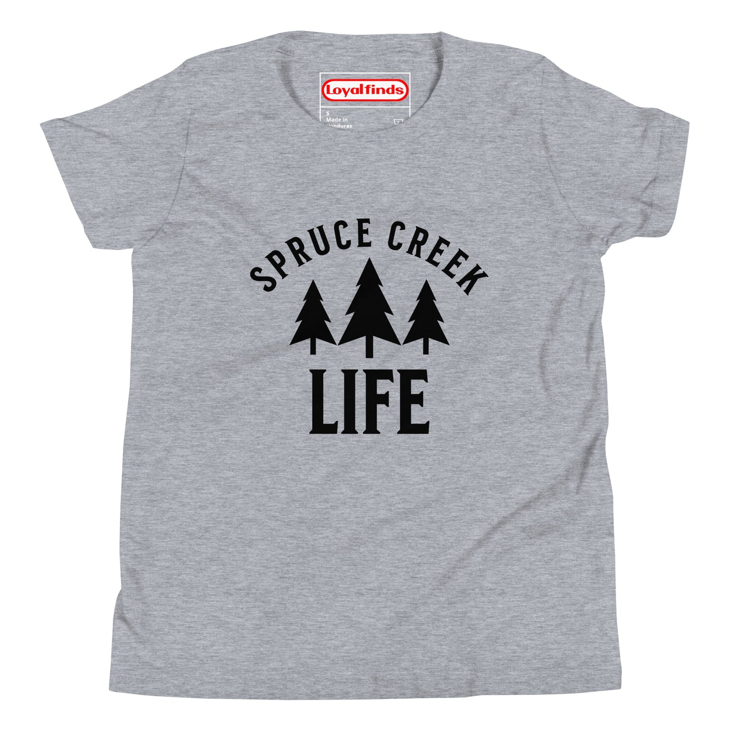 Spruce Creek Life Trees Black Letter Youth T-Shirt