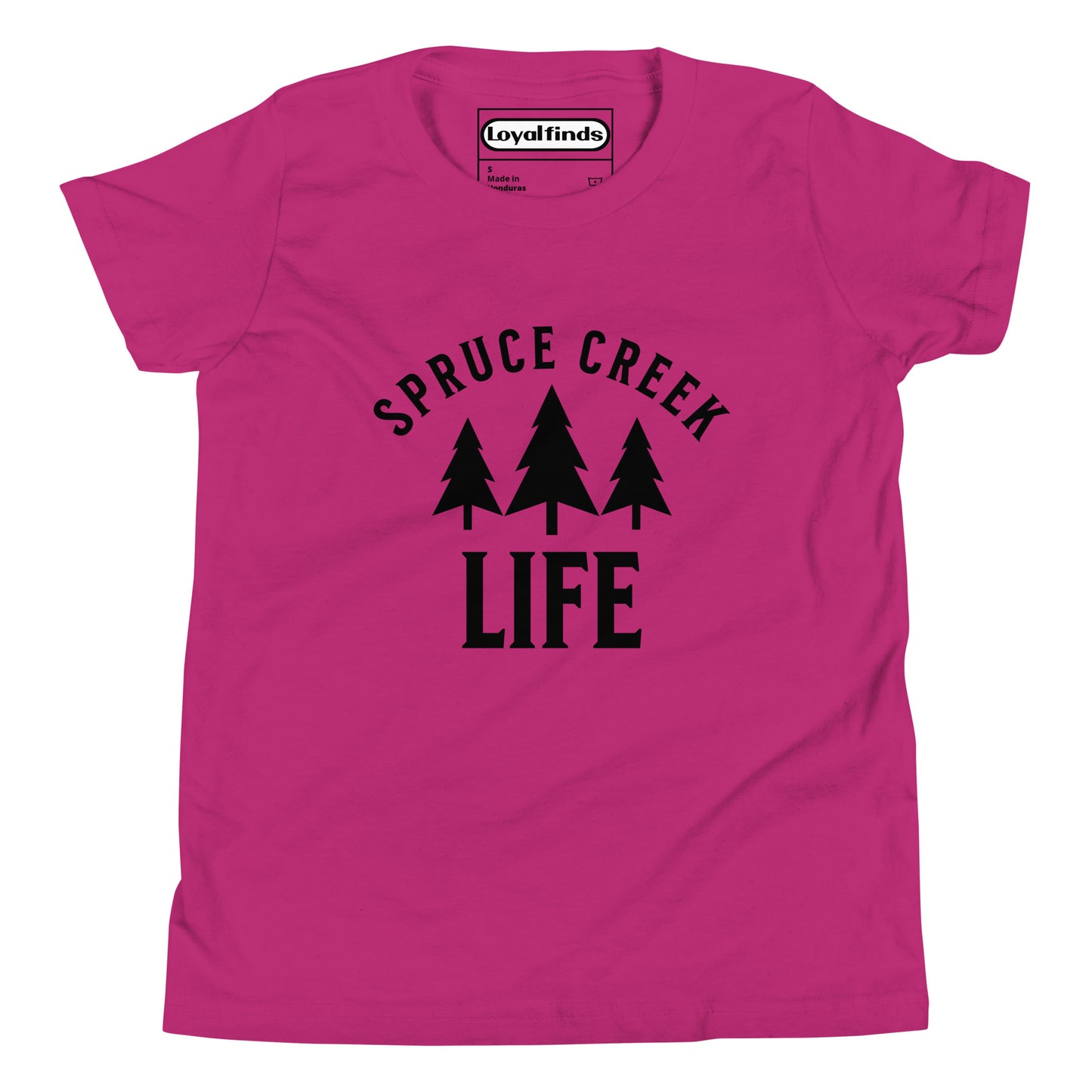 Spruce Creek Life Trees Black Letter Youth T-Shirt