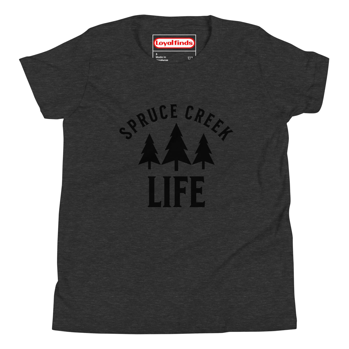 Spruce Creek Life Trees Black Letter Youth T-Shirt