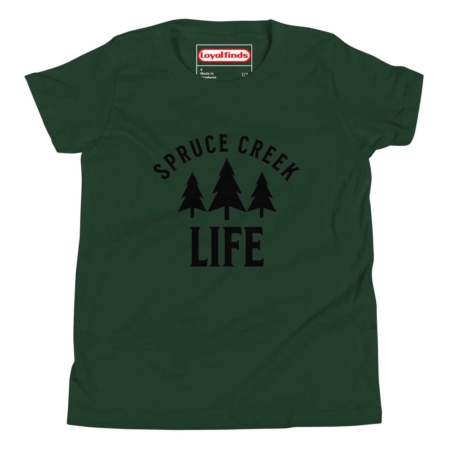 Spruce Creek Life Trees Black Letter Youth T-Shirt