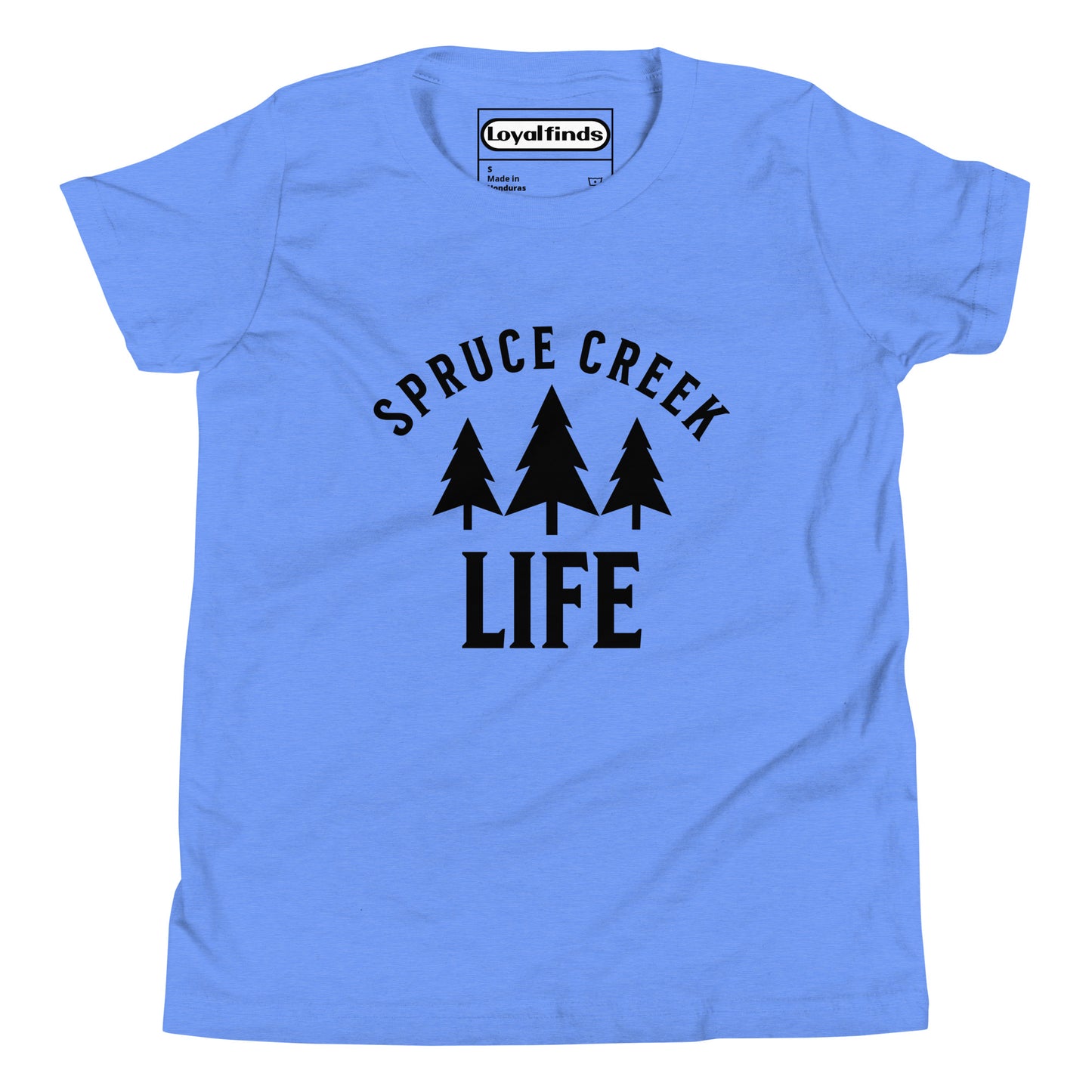 Spruce Creek Life Trees Black Letter Youth T-Shirt