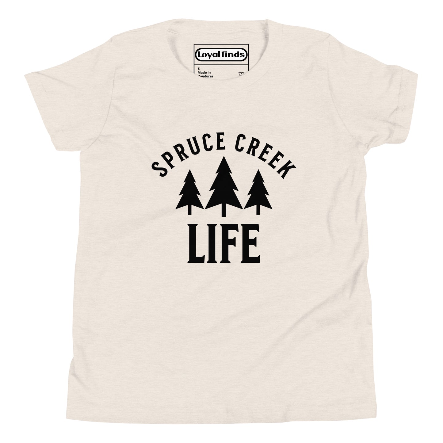 Spruce Creek Life Trees Black Letter Youth T-Shirt