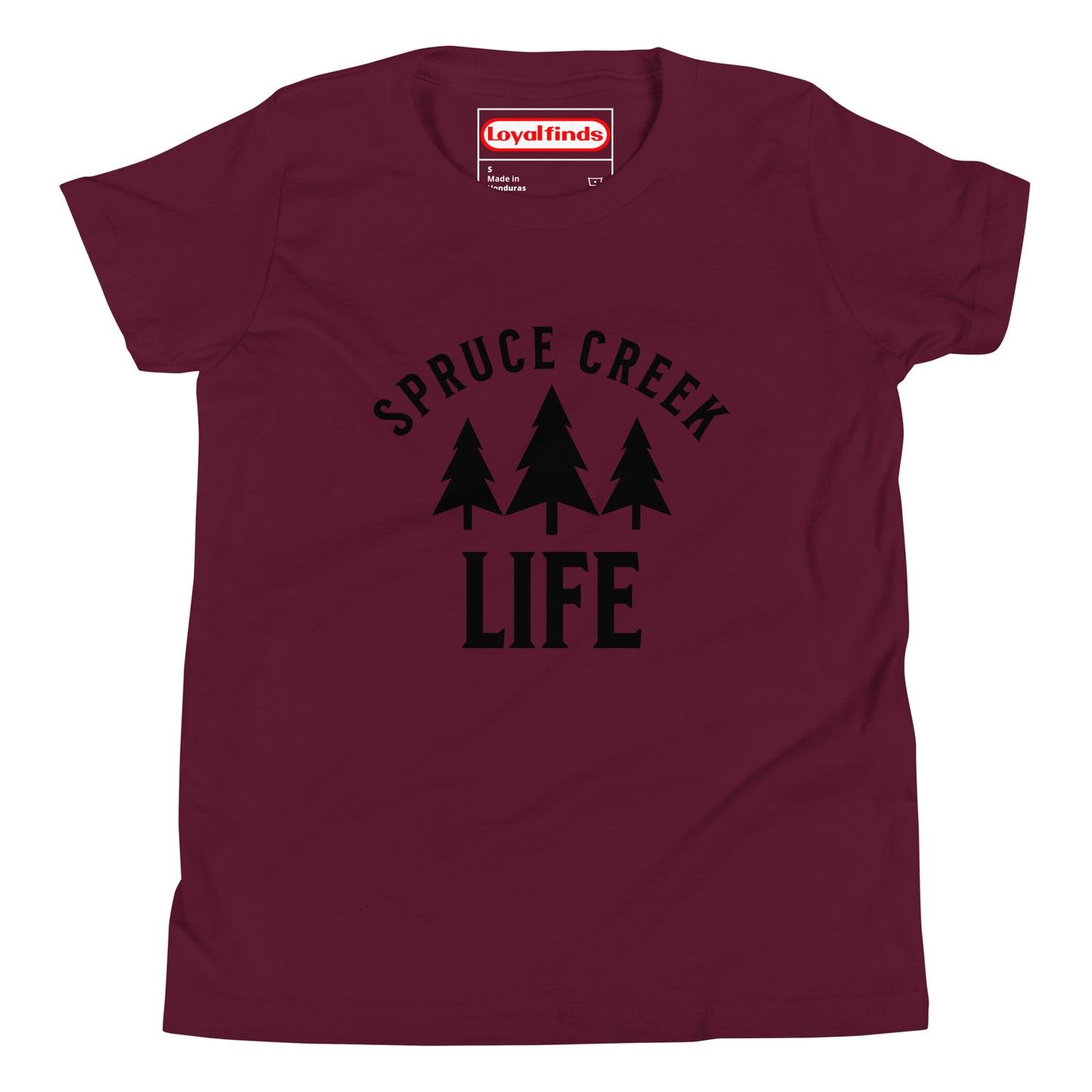 Spruce Creek Life Trees Black Letter Youth T-Shirt