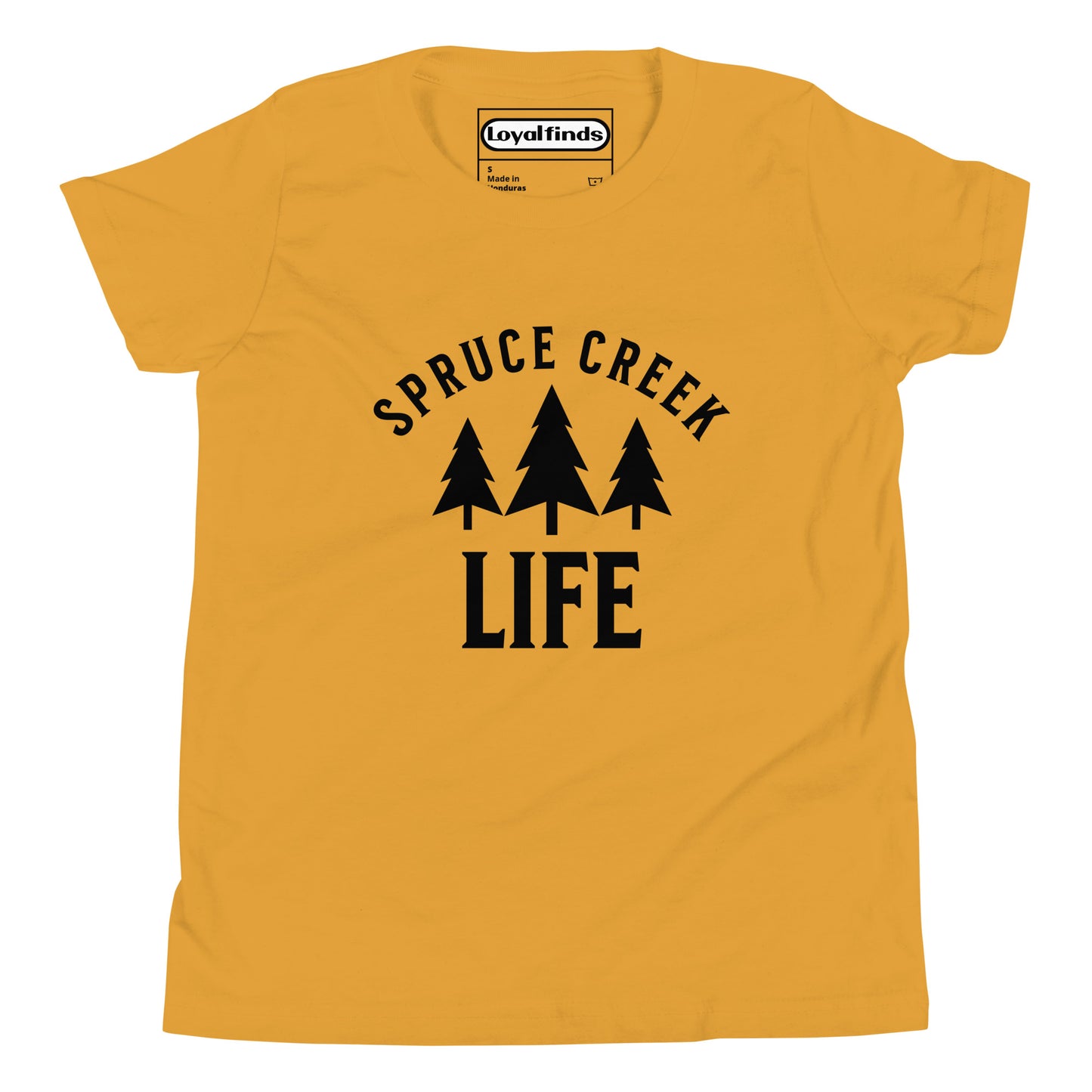 Spruce Creek Life Trees Black Letter Youth T-Shirt