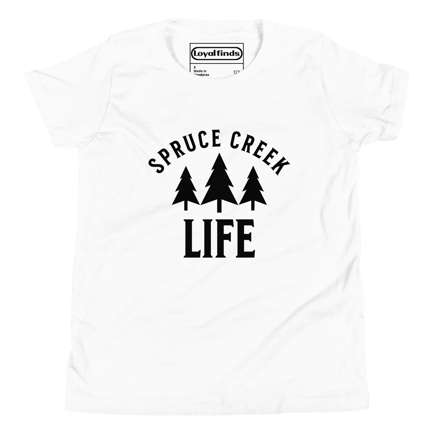 Spruce Creek Life Trees Black Letter Youth T-Shirt